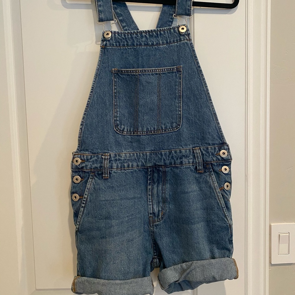 Denim overall shorts